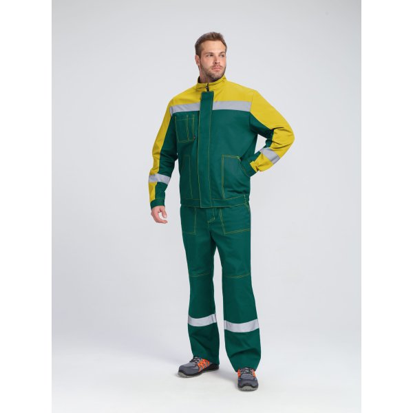 Костюм Бриготек-1 СОП (тк.Смесовая,260) брюки, зеленый/желтый