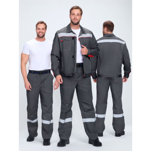 Костюм Флофт-1 Премиум СОП У. (тк.Смесовая,240) брюки, т.серый/серый/красный