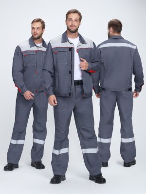 Костюм Фаворит-1 Премиум СОП IMP (тк.Смесовая,240) брюки, т.серый/серый/красный