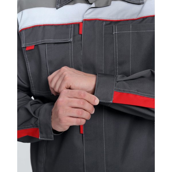 Костюм Флофт-1 Премиум СОП У. (тк.Смесовая,240) брюки, т.серый/серый/красный