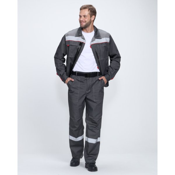 Костюм Флофт-1 Премиум СОП У. (тк.Смесовая,240) брюки, т.серый/серый/красный