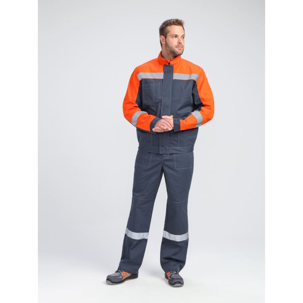 Костюм Бриготек-1 СОП (тк.Смесовая,260) брюки, т.серый/оранжевый