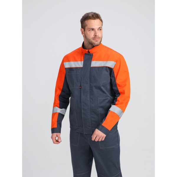 Костюм Бриготек-1 СОП (тк.Смесовая,260) брюки, т.серый/оранжевый