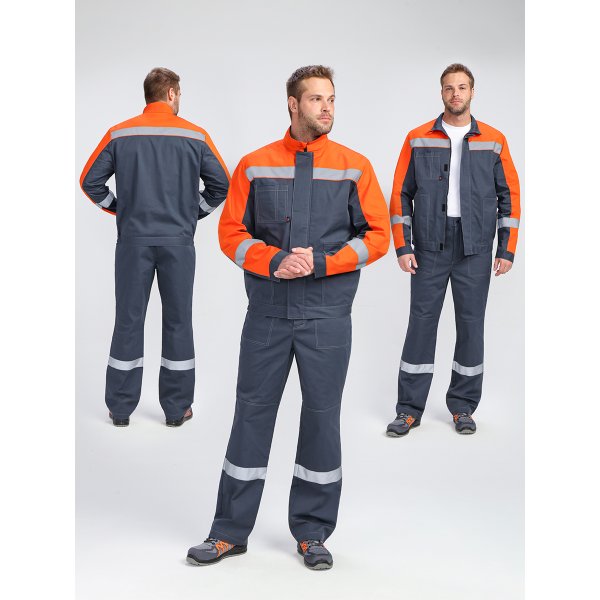 Костюм Бриготек-1 СОП (тк.Смесовая,260) брюки, т.серый/оранжевый