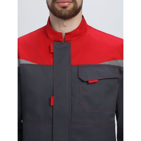 Костюм Строй-1 CH МВО (тк.Смесовая,280) брюки, т.серый/красный/черный