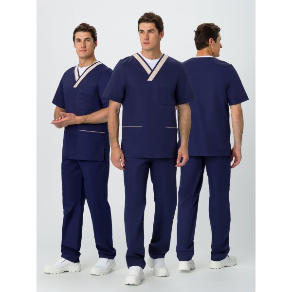 Костюм мужской Симпл-001 (тк.Смесовая,120) MedLine, т.синий/бежевый