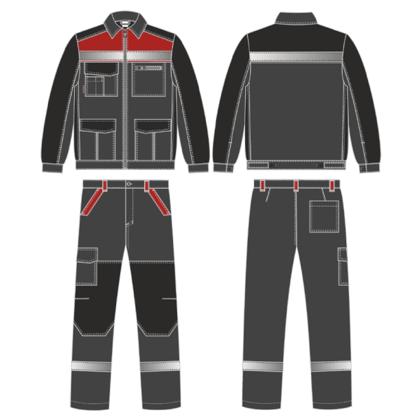 Костюм ProfLineBase-1 (тк.Твил,210) брюки, т.серый/черный/красный