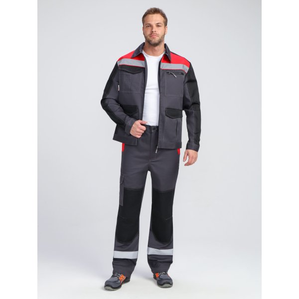 Костюм ProfLineBase-1 (тк.Твил,210) брюки, т.серый/черный/красный