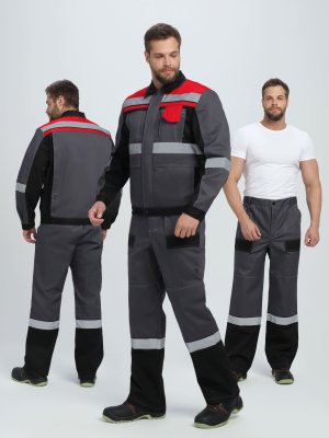 Костюм Вивантек-1 СОП У. (тк.Смесовая, 240) брюки, т.серый/черный/красный