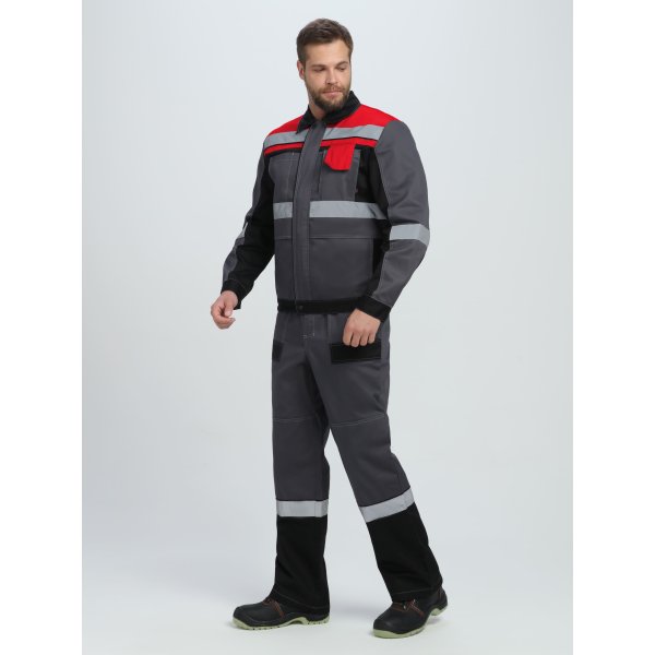 Костюм Вивантек-1 СОП У. (тк.Смесовая, 240) брюки, т.серый/черный/красный