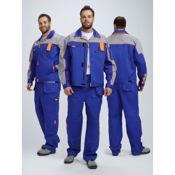 Костюм Драга-1 (тк.Смесовая МВО,240) брюки, васильковый/св.серый/оранжевый